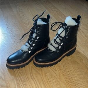 Marc Fisher Black Leather Women's Boots with Shearling Lining